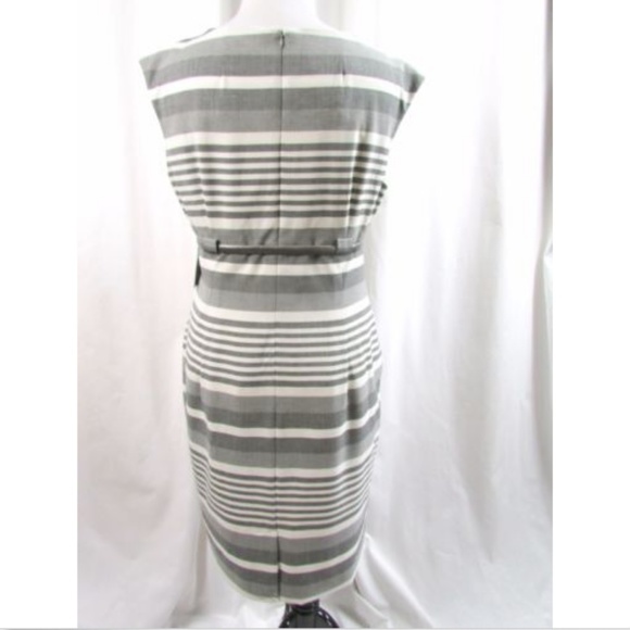 Calvin Klein Gray Striped Sheath Belted Dress - Picture 5 of 8